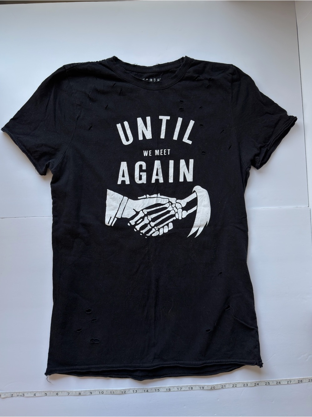 “Until we meet again” distressed, graphic T-shirt 100% cotton